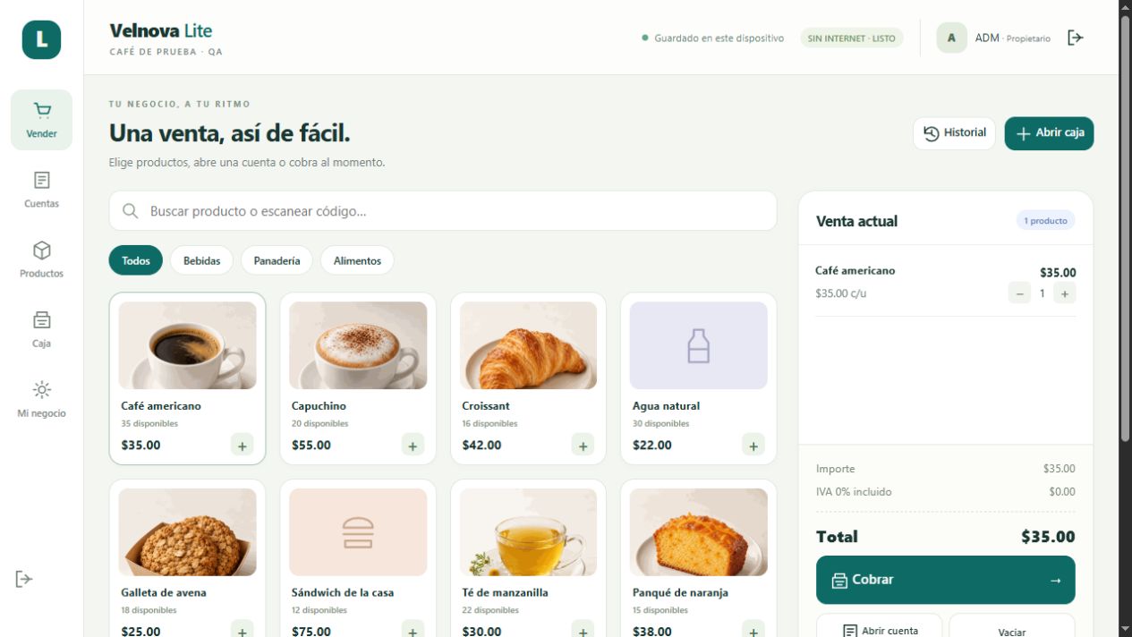Pantalla real de ventas de Lite con un negocio ficticio